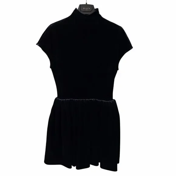 NWT Alaia Turtleneck Velvet Mini Dress Navy Womens FR 36 / US 4 - Picture 2 of 12